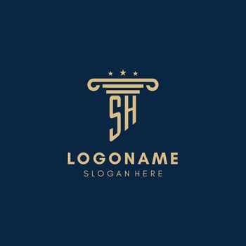 SH monogram initial logo with pillar and stars, best design for legal firm vector