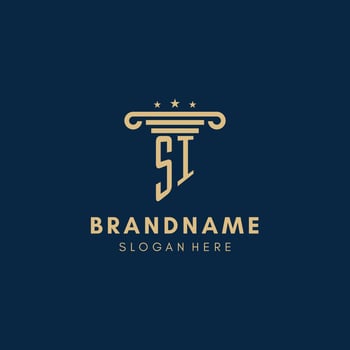 SI monogram initial logo with pillar and stars, best design for legal firm vector
