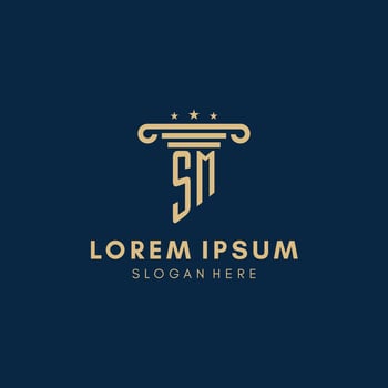 SM monogram initial logo with pillar and stars, best design for legal firm vector