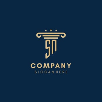 SN monogram initial logo with pillar and stars, best design for legal firm vector