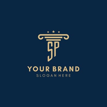 SP monogram initial logo with pillar and stars, best design for legal firm vector
