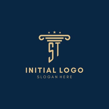 ST monogram initial logo with pillar and stars, best design for legal firm vector