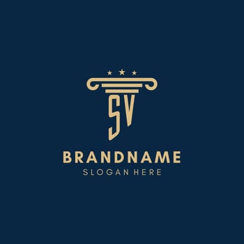 SV monogram initial logo with pillar and stars, best design for legal firm vector