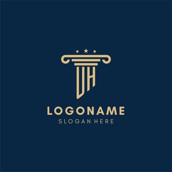 UH monogram initial logo with pillar and stars, best design for legal firm vector
