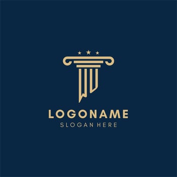 WU monogram initial logo with pillar and stars, best design for legal firm vector