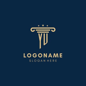 YU monogram initial logo with pillar and stars, best design for legal firm vector
