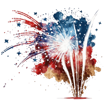 Watercolor fire crack, fire burst in the sky, 4th of July element, png