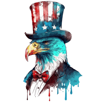 Watercolor patriotic bald american eagle with hat, 4th of July element, png