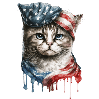 Watercolor Cat with USA flag, 4th of July element, png