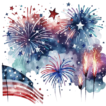 Watercolor fire crack, fire burst in the sky, 4th of July element, png