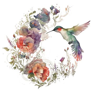 Hummingbird with flowers watercolor illustration, png