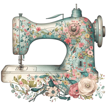 Vintage Sewing Machine Floral Watercolor Graphic, png