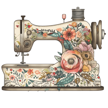 Vintage Sewing Machine Floral Watercolor Graphic, png