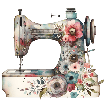 Vintage Sewing Machine Floral Watercolor Graphic, png