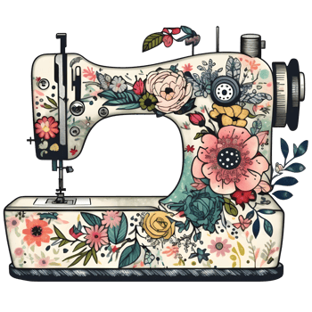 Vintage Sewing Machine Floral Watercolor Graphic, png