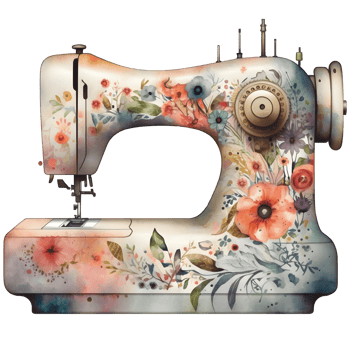 Vintage Sewing Machine Floral Watercolor Graphic, png