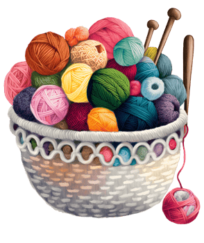 basket of yarn and needles, watercolor, isolated, png