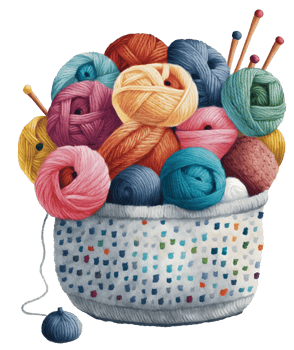 basket of yarn and needles, watercolor, isolated, png