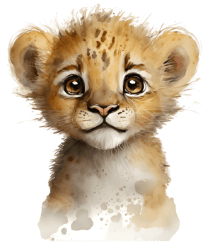 cute lion cub watercolor, isolated, png