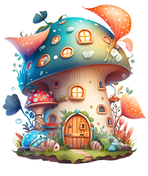 Mushroom house, fairy tale, isolated, png