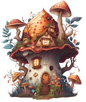 Mushroom house, fairy tale, isolated, png