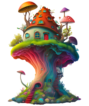 Mushroom house, fairy tale, isolated, png