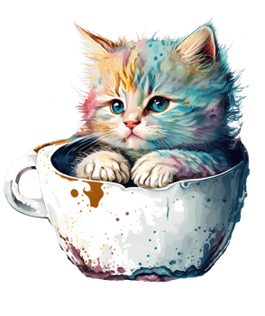 cute cat in a cup showing only the face with adorable look, watercolor, png