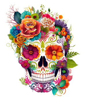 skull with flowers isolated, png