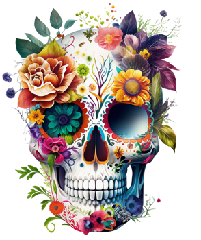 skull with flowers isolated, png