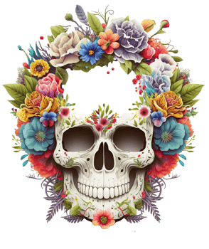 skull with flowers isolated, png