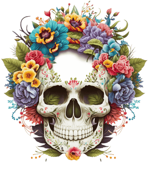 skull with flowers isolated, png