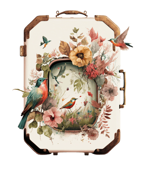 watercolor vintage suitcase with floral design, png