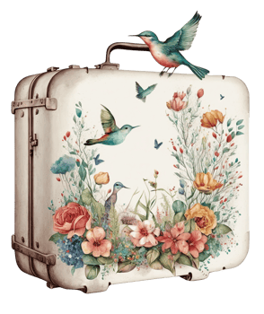 watercolor vintage suitcase with floral design, png