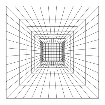 3D wireframe of grid. Grid perspective white room with gray wireframe background. Free vector illustration.