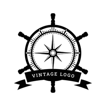 Vintage compass and ship's wheel template vector illustration