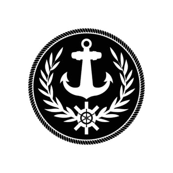 Anchor in circle emblem logo design within the black and white color vector