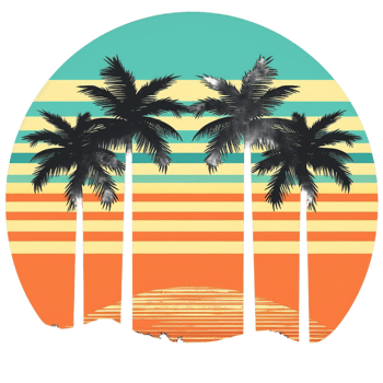 Retro sunset palm beach tropical watercolor, png