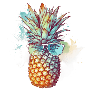 Retro pineapple with sunglass, summer season, watercolor, png
