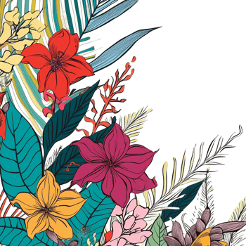 Retro tropical flower and leaves, png