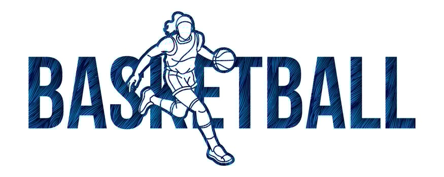 Basketball Font Text Design with Female Sport Player Cartoon Graphic Vector
