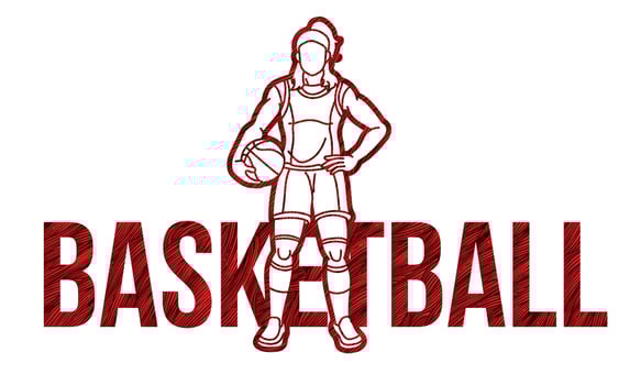 Basketball Font Text Design with Female Sport Player vector