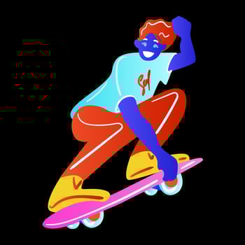 Skateboarder on black background. The skateboarder man is doing a trick. Skateboarder in bright neon color t-shirt design. Vector illustration