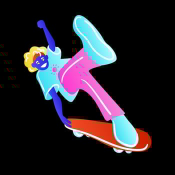 Skateboarder on black background. The skateboarder man is doing a trick. Skateboarder in bright neon color t-shirt design. Vector illustration