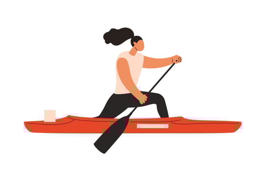 Woman athlete canoeing on racing boat. Vector hand drawn illustration.