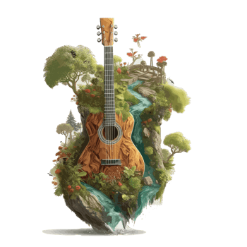 watercolor classical guitar Flowers clinging to the guitar . png
