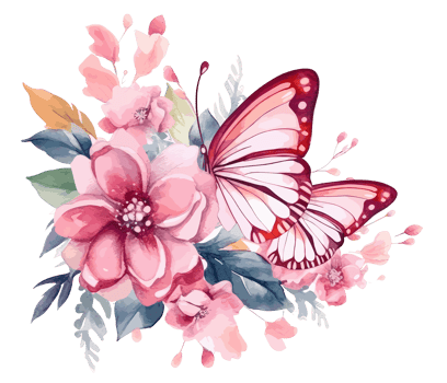 Watercolor colorful butterfly and flower . png