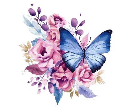 Watercolor colorful butterfly and flower . png