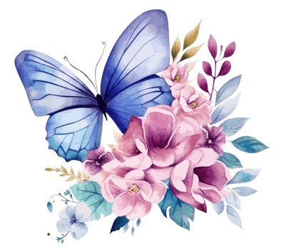 Watercolor colorful butterfly and flower . png