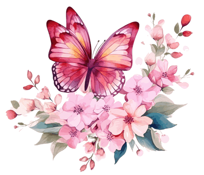 Watercolor colorful butterfly and flower . png