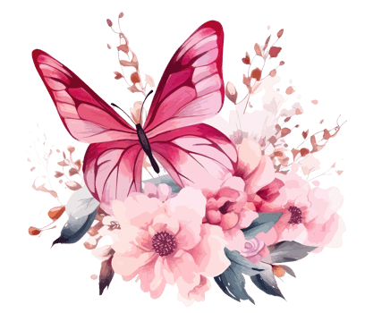 Watercolor colorful butterfly and flower . png